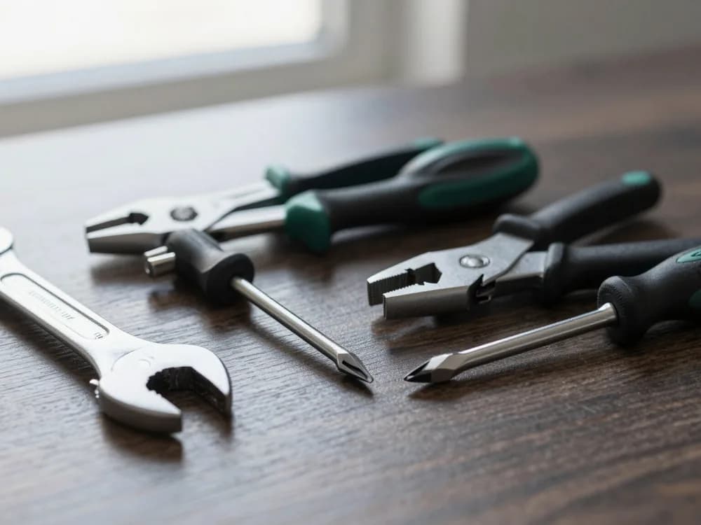 Ferramentas de manutenção sobre uma bancada